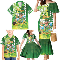 Hawaii Saint Patrick's Day Family Matching Mermaid Dress and Hawaiian Shirt Funny Surfing Leprechaun
