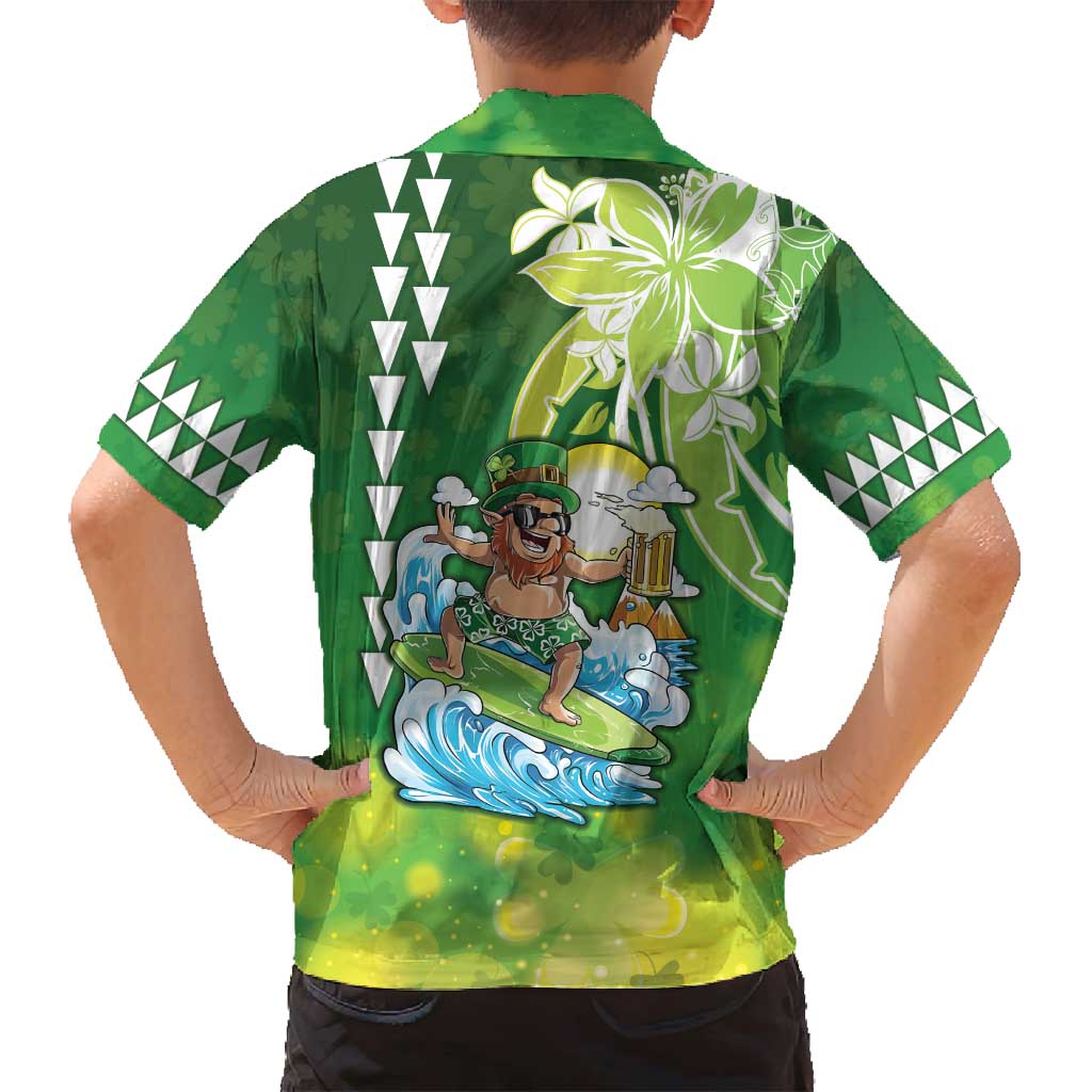 Hawaii Saint Patrick's Day Family Matching Off Shoulder Maxi Dress and Hawaiian Shirt Funny Surfing Leprechaun