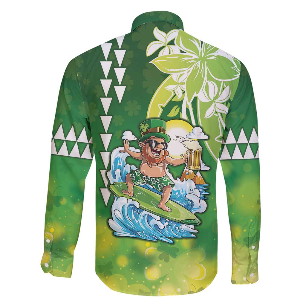 Hawaii Saint Patrick's Day Family Matching Off Shoulder Short Dress and Hawaiian Shirt Funny Surfing Leprechaun