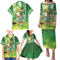 Hawaii Saint Patrick's Day Family Matching Puletasi and Hawaiian Shirt Funny Surfing Leprechaun