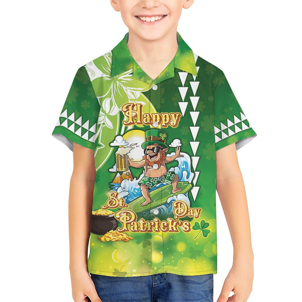 Hawaii Saint Patrick's Day Family Matching Short Sleeve Bodycon Dress and Hawaiian Shirt Funny Surfing Leprechaun