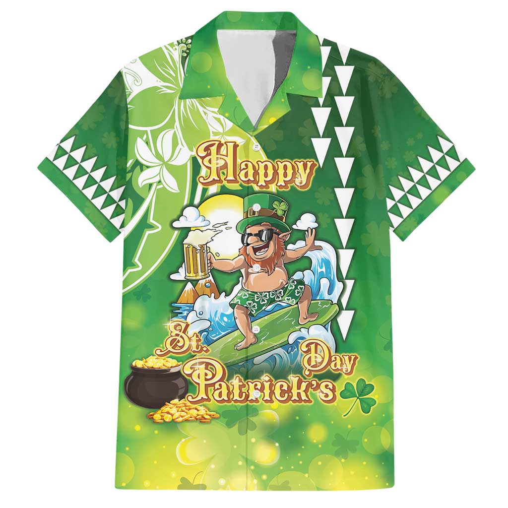 Hawaii Saint Patrick's Day Hawaiian Shirt Funny Surfing Leprechaun