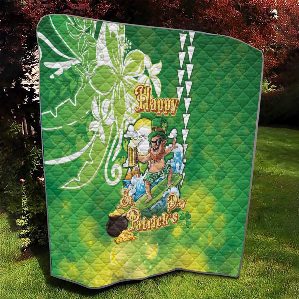 Hawaii Saint Patrick's Day Quilt Funny Surfing Leprechaun