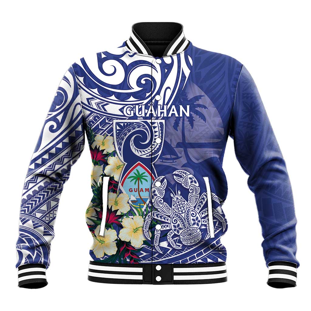 Personalised Hafa Adai Guam Baseball Jacket Latte Stone With Coconut Crab