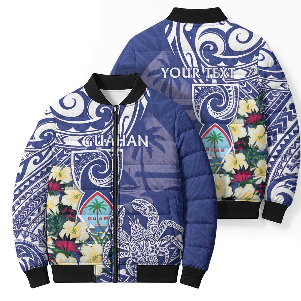 Personalised Hafa Adai Guam Bomber Puffer Jacket Latte Stone With Coconut Crab