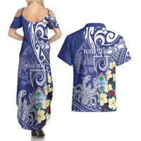 Personalised Hafa Adai Guam Couples Matching Summer Maxi Dress and Hawaiian Shirt Latte Stone With Coconut Crab