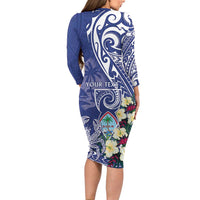 Personalised Hafa Adai Guam Family Matching Long Sleeve Bodycon Dress and Hawaiian Shirt Latte Stone With Coconut Crab