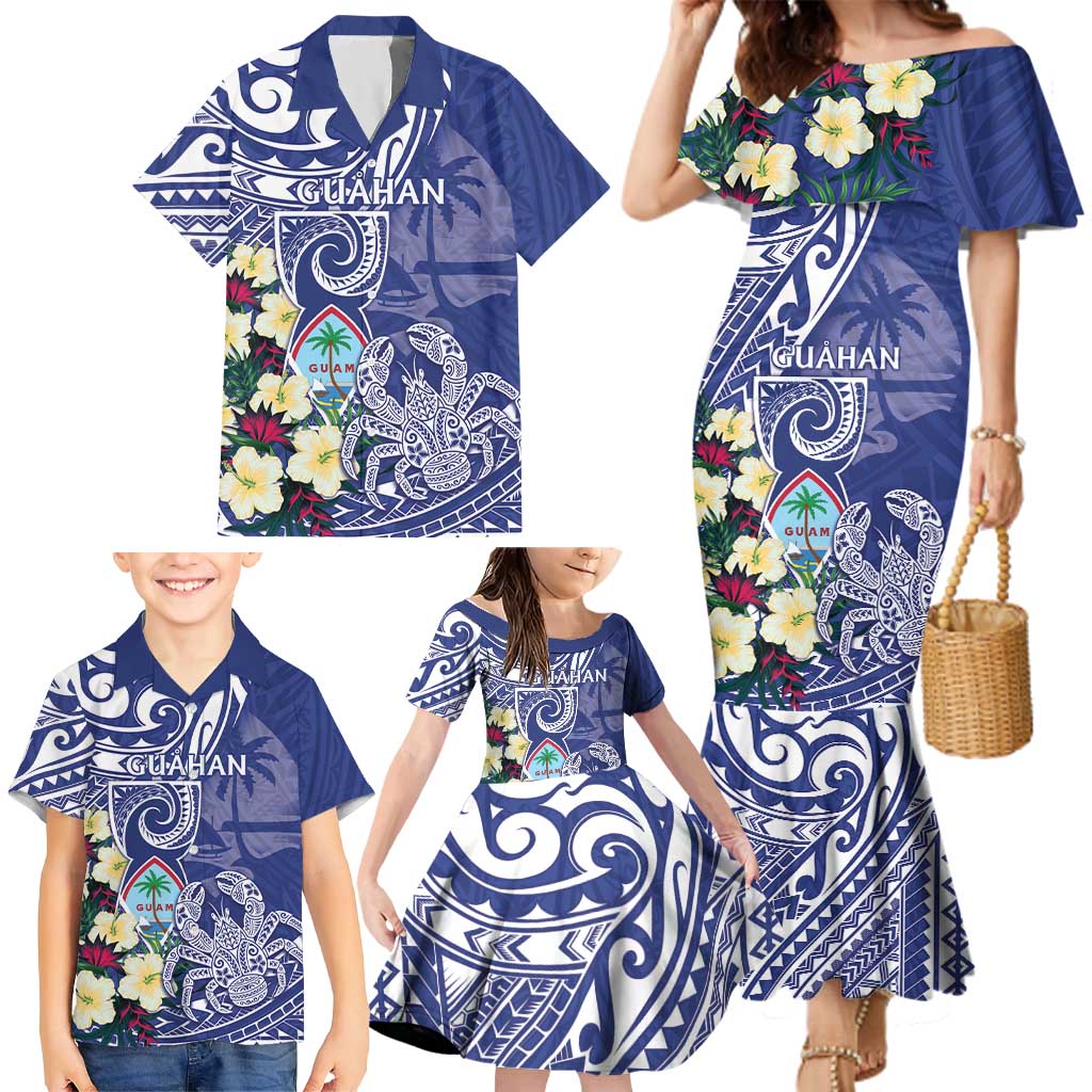 Personalised Hafa Adai Guam Family Matching Mermaid Dress and Hawaiian Shirt Latte Stone With Coconut Crab