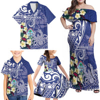 Personalised Hafa Adai Guam Family Matching Off Shoulder Maxi Dress and Hawaiian Shirt Latte Stone With Coconut Crab