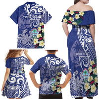 Personalised Hafa Adai Guam Family Matching Off Shoulder Maxi Dress and Hawaiian Shirt Latte Stone With Coconut Crab