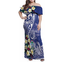 Personalised Hafa Adai Guam Family Matching Off Shoulder Maxi Dress and Hawaiian Shirt Latte Stone With Coconut Crab