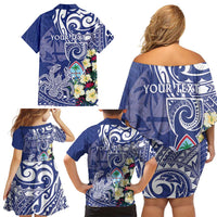 Personalised Hafa Adai Guam Family Matching Off Shoulder Short Dress and Hawaiian Shirt Latte Stone With Coconut Crab