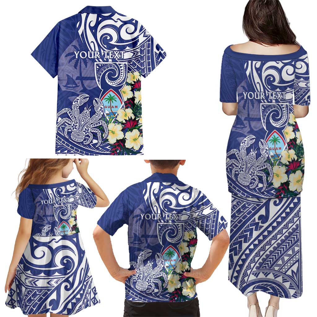 Personalised Hafa Adai Guam Family Matching Puletasi and Hawaiian Shirt Latte Stone With Coconut Crab