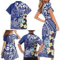 Personalised Hafa Adai Guam Family Matching Short Sleeve Bodycon Dress and Hawaiian Shirt Latte Stone With Coconut Crab