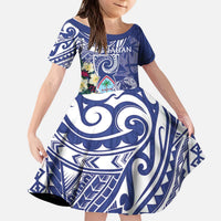 Personalised Hafa Adai Guam Kid Short Sleeve Dress Latte Stone With Coconut Crab LT05 KID Blue - Polynesian Pride