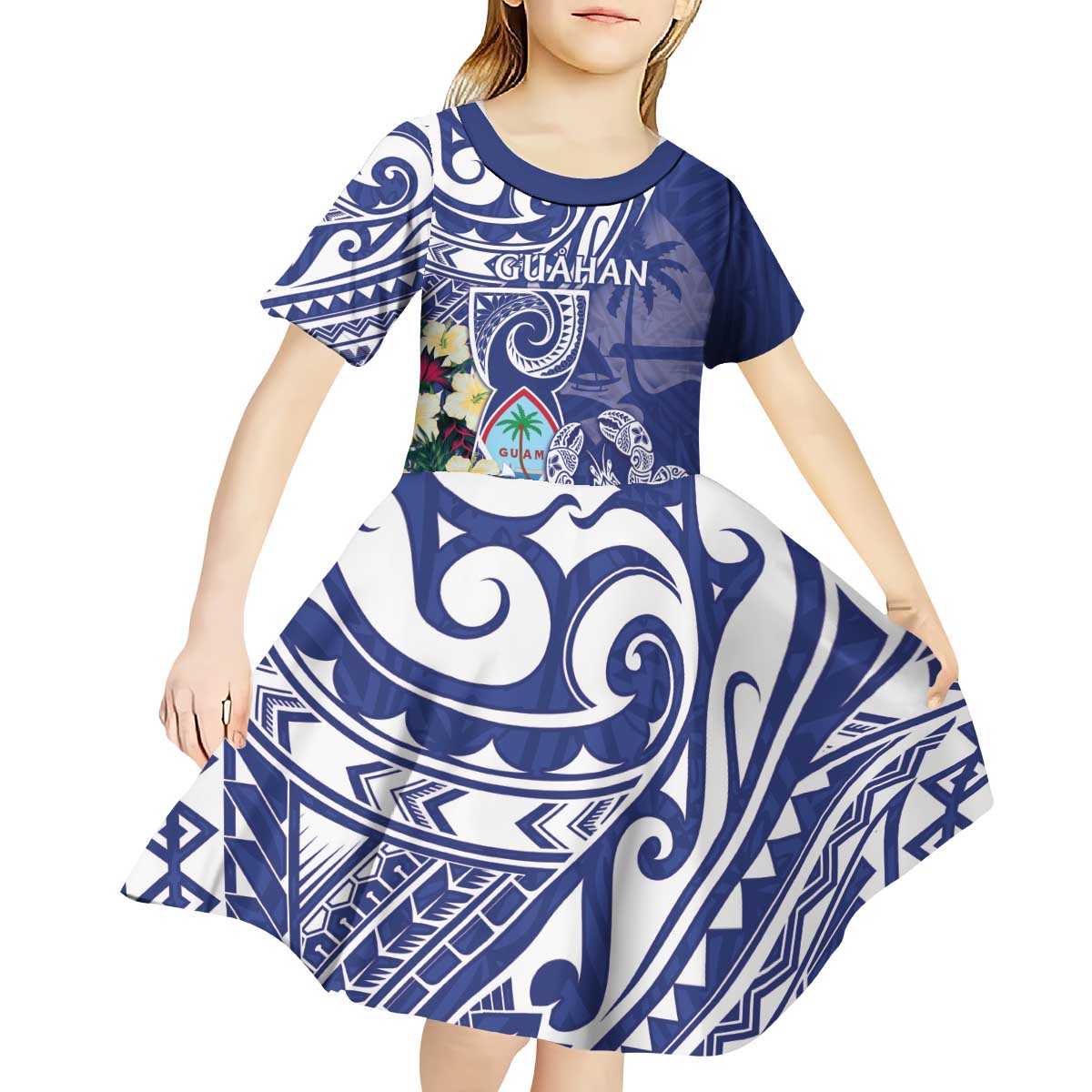 Personalised Hafa Adai Guam Kid Short Sleeve Dress Latte Stone With Coconut Crab LT05 - Polynesian Pride