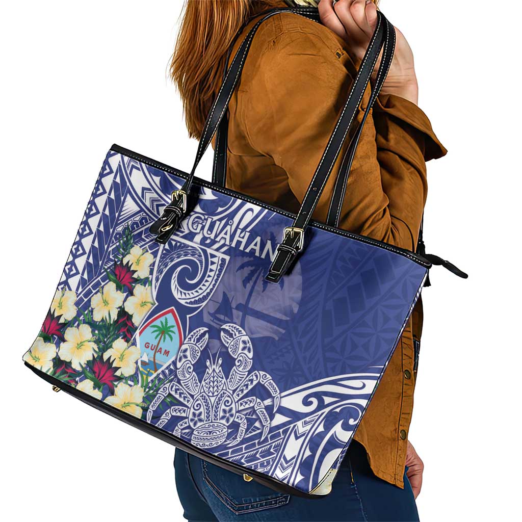 Hafa Adai Guam Leather Tote Bag Latte Stone With Coconut Crab