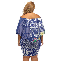Personalised Hafa Adai Guam Off Shoulder Short Dress Latte Stone With Coconut Crab LT05 - Polynesian Pride