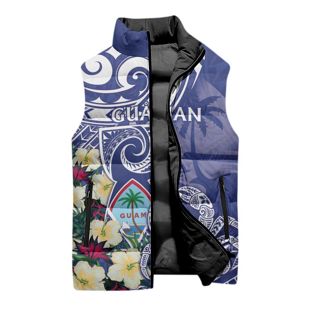 Personalised Hafa Adai Guam Sleeveless Puffer Jacket Latte Stone With Coconut Crab