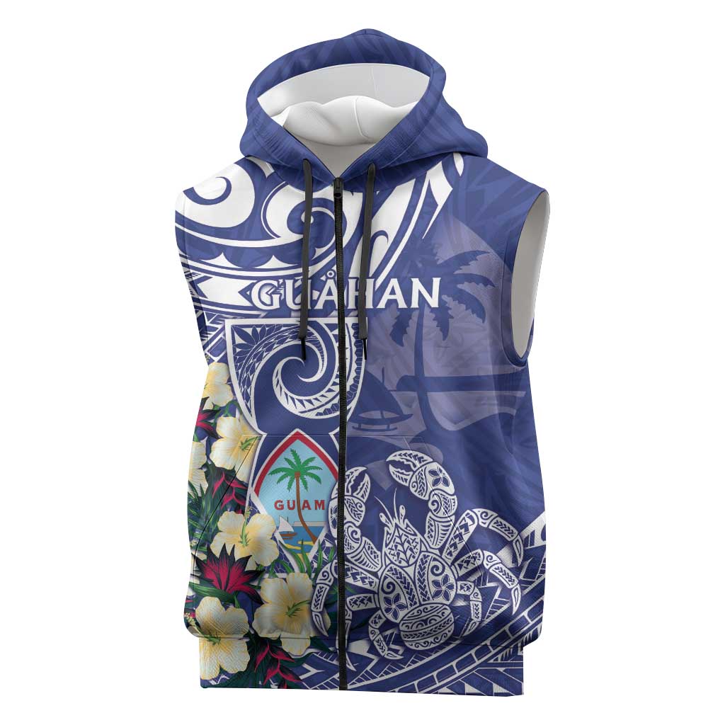 Personalised Hafa Adai Guam Sleeveless Zip Hoodie Latte Stone With Coconut Crab