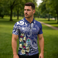 Personalised Hafa Adai Guam Zipper Polo Shirt Latte Stone With Coconut Crab