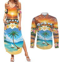 Guam Couples Matching Summer Maxi Dress and Long Sleeve Button Shirt Eternal Summer Sunset Beach