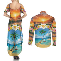 Guam Couples Matching Summer Maxi Dress and Long Sleeve Button Shirt Eternal Summer Sunset Beach