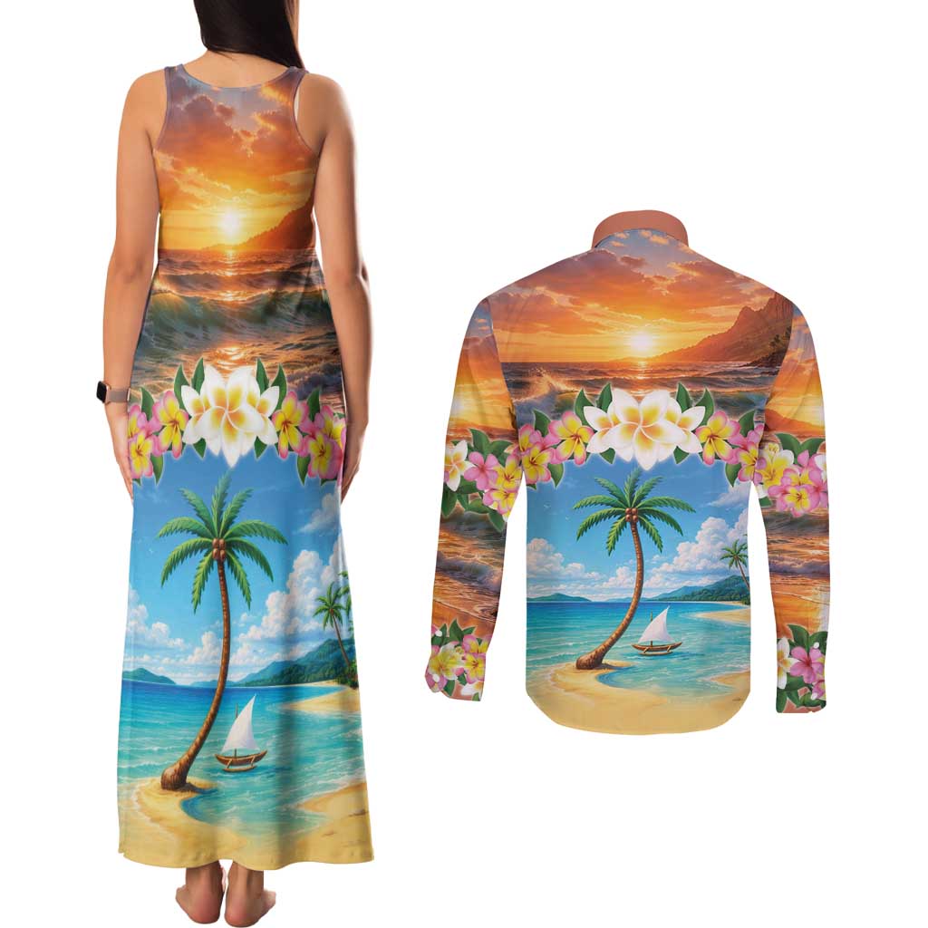 Guam Couples Matching Tank Maxi Dress and Long Sleeve Button Shirt Eternal Summer Sunset Beach