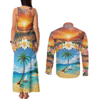 Guam Couples Matching Tank Maxi Dress and Long Sleeve Button Shirt Eternal Summer Sunset Beach