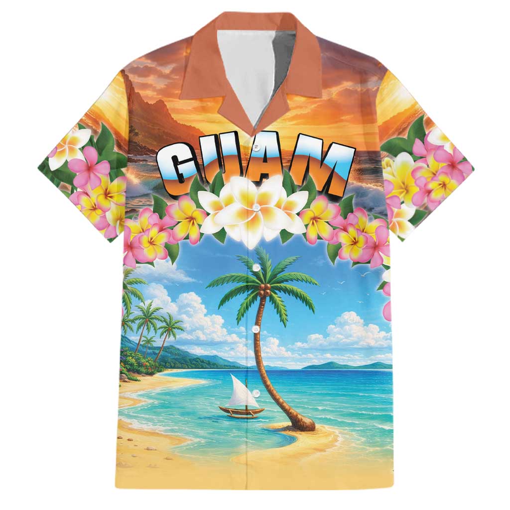 Guam Family Matching Off The Shoulder Long Sleeve Dress and Hawaiian Shirt Eternal Summer Sunset Beach