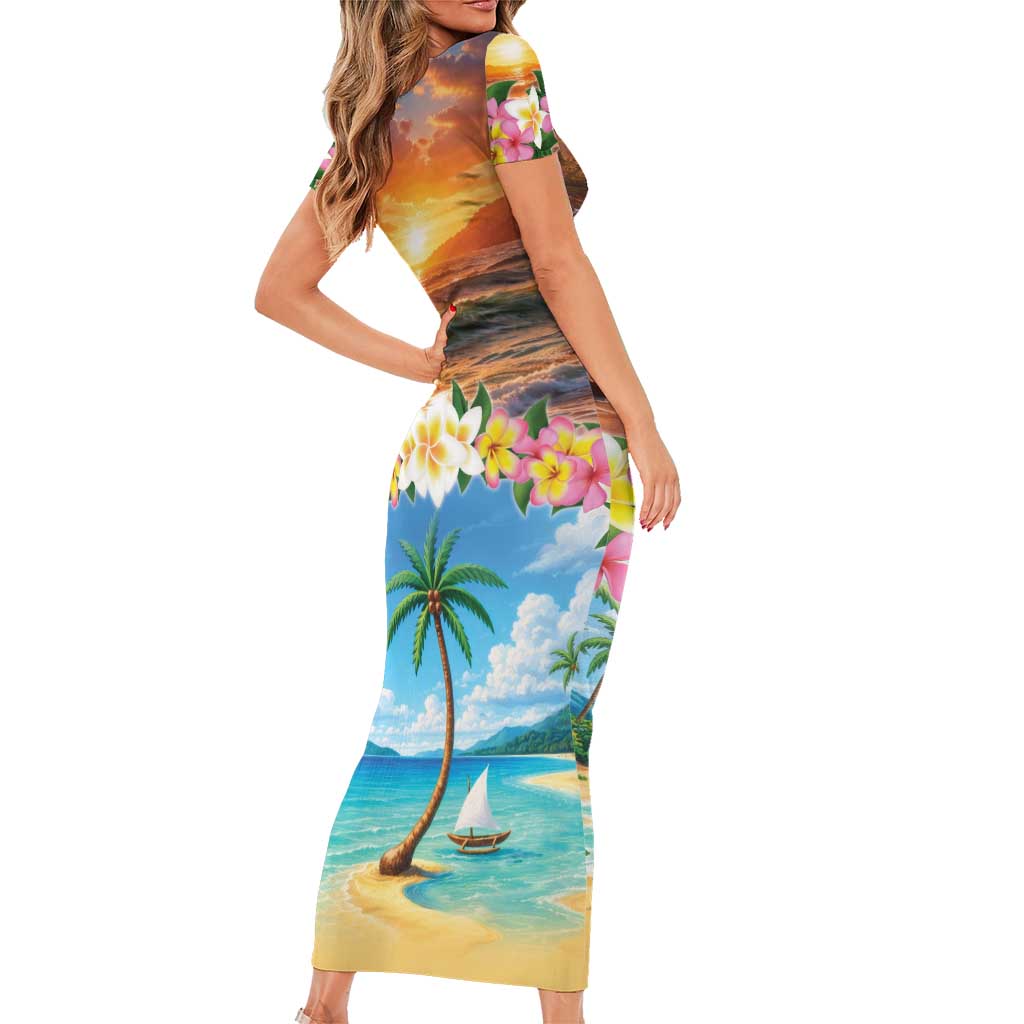 Guam Family Matching Short Sleeve Bodycon Dress and Hawaiian Shirt Eternal Summer Sunset Beach