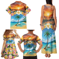 Guam Family Matching Tank Maxi Dress and Hawaiian Shirt Eternal Summer Sunset Beach