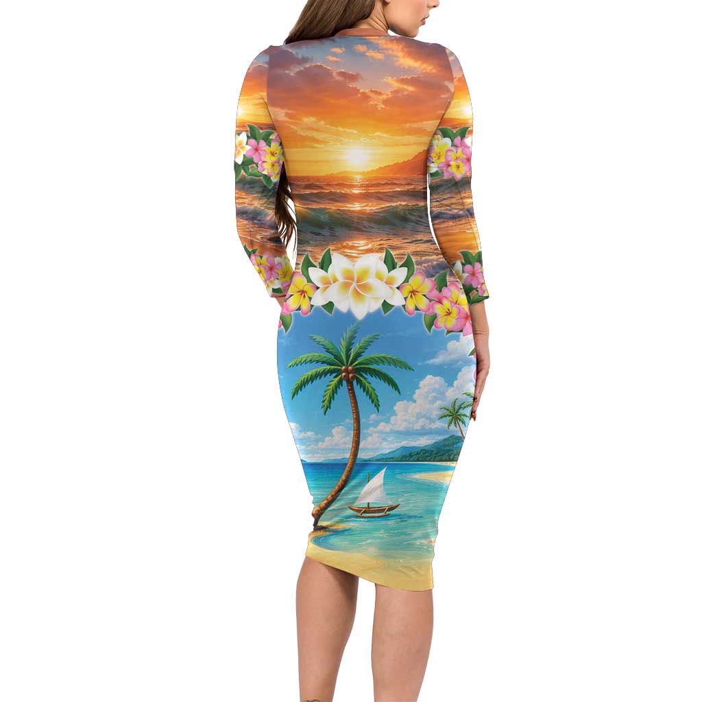 Guam Long Sleeve Bodycon Dress Eternal Summer Sunset Beach