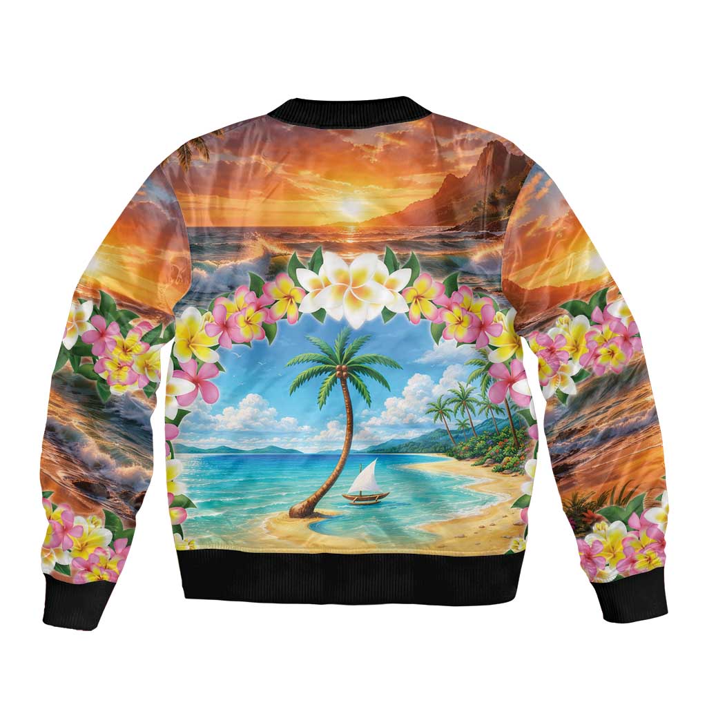 Guam Sleeve Zip Bomber Jacket Eternal Summer Sunset Beach
