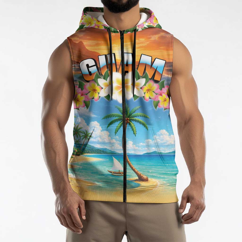 Guam Sleeveless Zip Hoodie Eternal Summer Sunset Beach