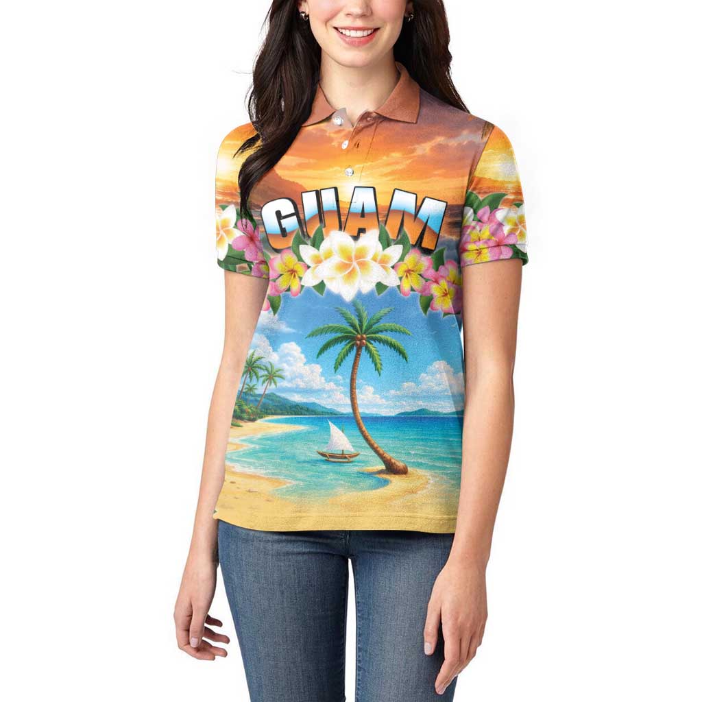 Guam Women Polo Shirt Eternal Summer Sunset Beach