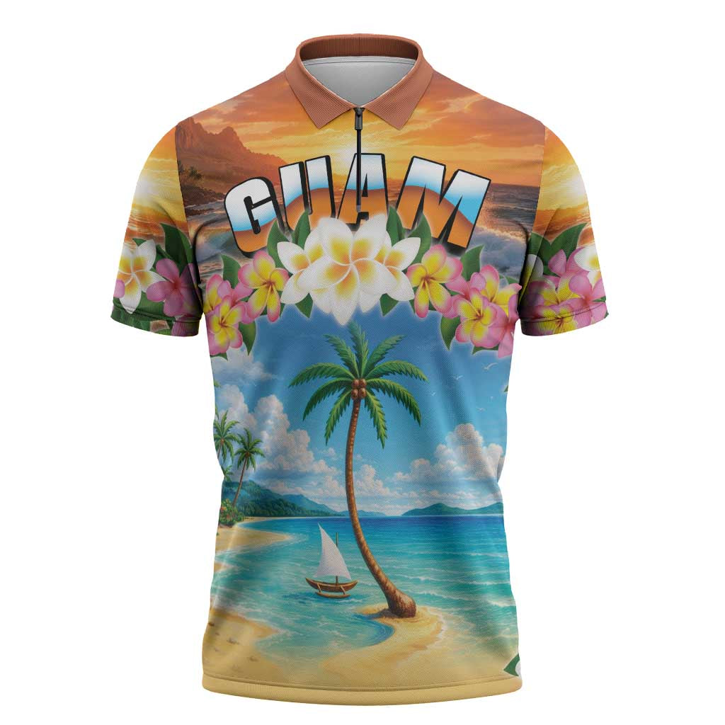 Guam Zipper Polo Shirt Eternal Summer Sunset Beach