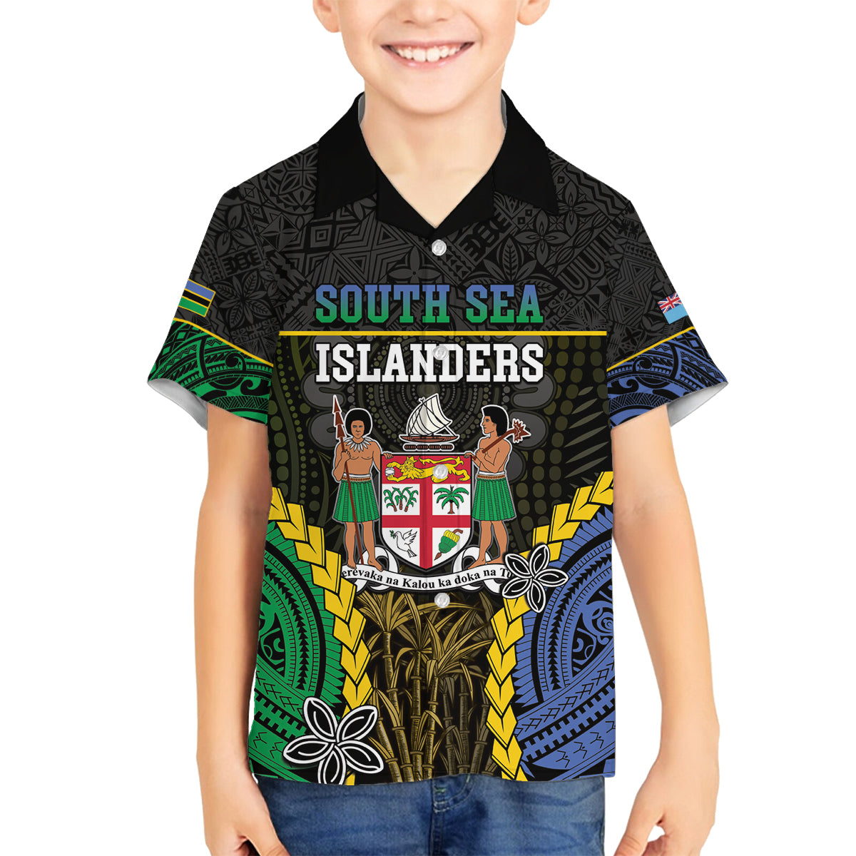 Personalised South Sea Islanders And Fiji Family Matching Off Shoulder Short Dress and Hawaiian Shirt Kanakas Fijian Tapa Pattern