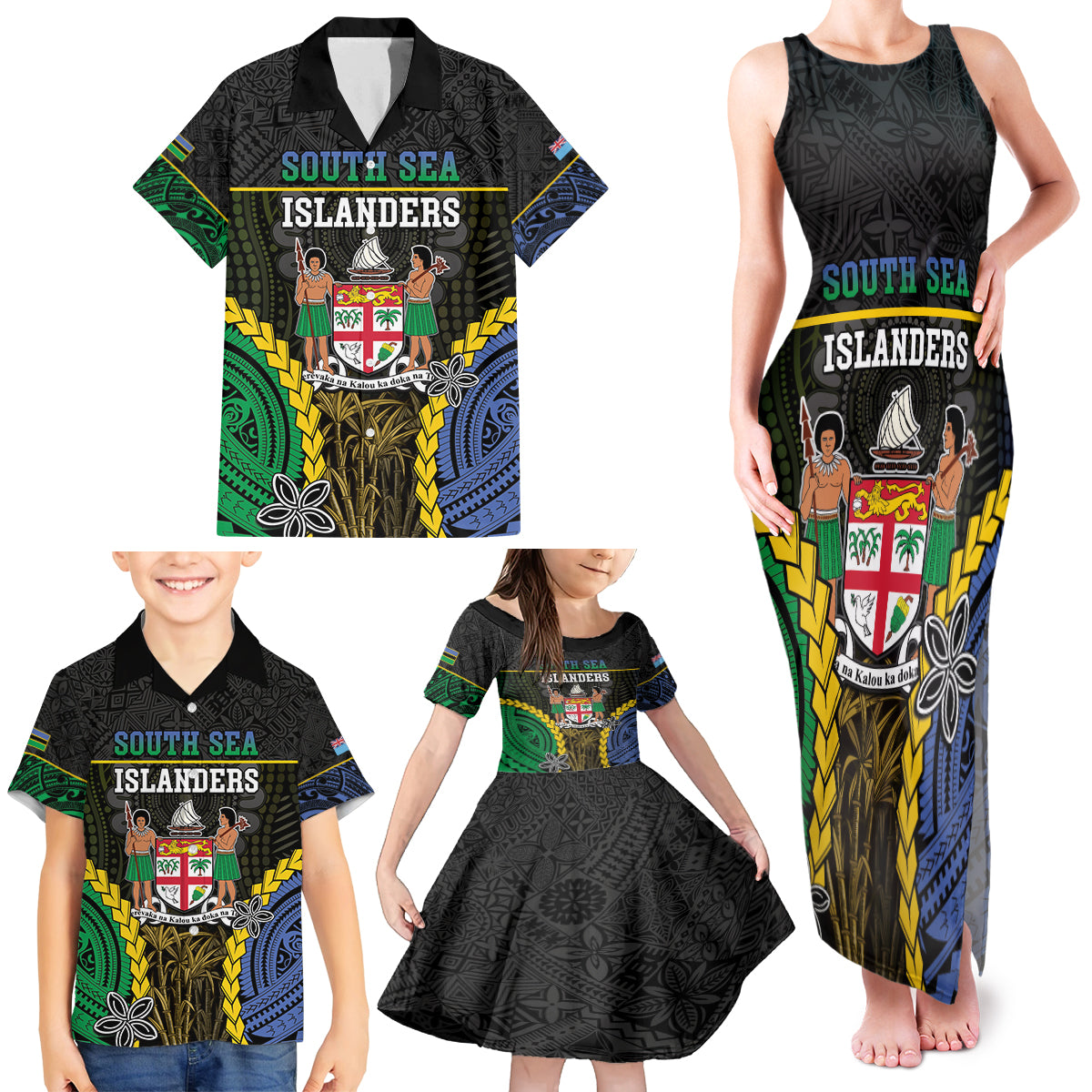 Personalised South Sea Islanders And Fiji Family Matching Tank Maxi Dress and Hawaiian Shirt Kanakas Fijian Tapa Pattern