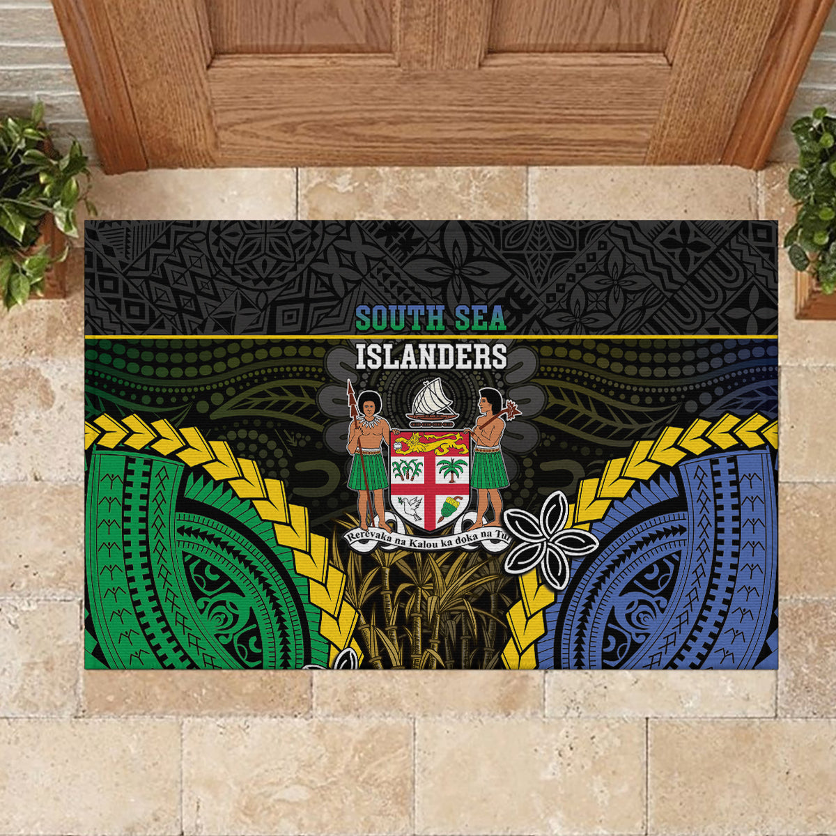 South Sea Islanders And Fiji Rubber Doormat Kanakas Fijian Tapa Pattern