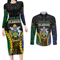 Personalised South Sea Islanders And Solomon Islands Couples Matching Long Sleeve Bodycon Dress and Long Sleeve Button Shirt Kanakas Polynesian Pattern