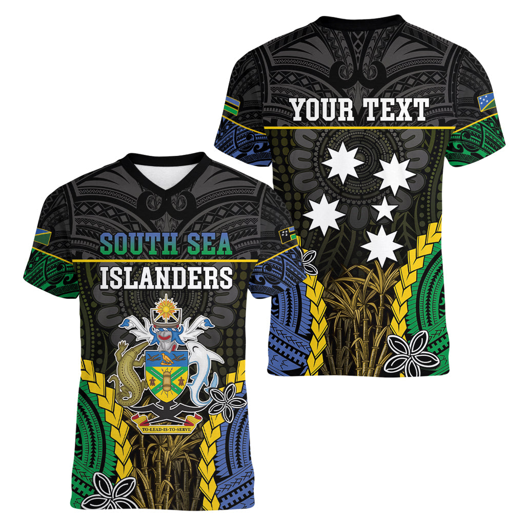 Personalised South Sea Islanders And Solomon Islands Women V-Neck T-Shirt Kanakas Polynesian Pattern