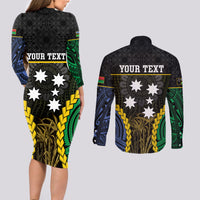 Personalised South Sea Islanders And Vanuatu Couples Matching Long Sleeve Bodycon Dress and Long Sleeve Button Shirt Kanakas Sand Drawing Pattern