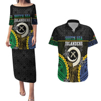 Personalised South Sea Islanders And Vanuatu Couples Matching Puletasi and Hawaiian Shirt Kanakas Sand Drawing Pattern LT05 Black - Polynesian Pride