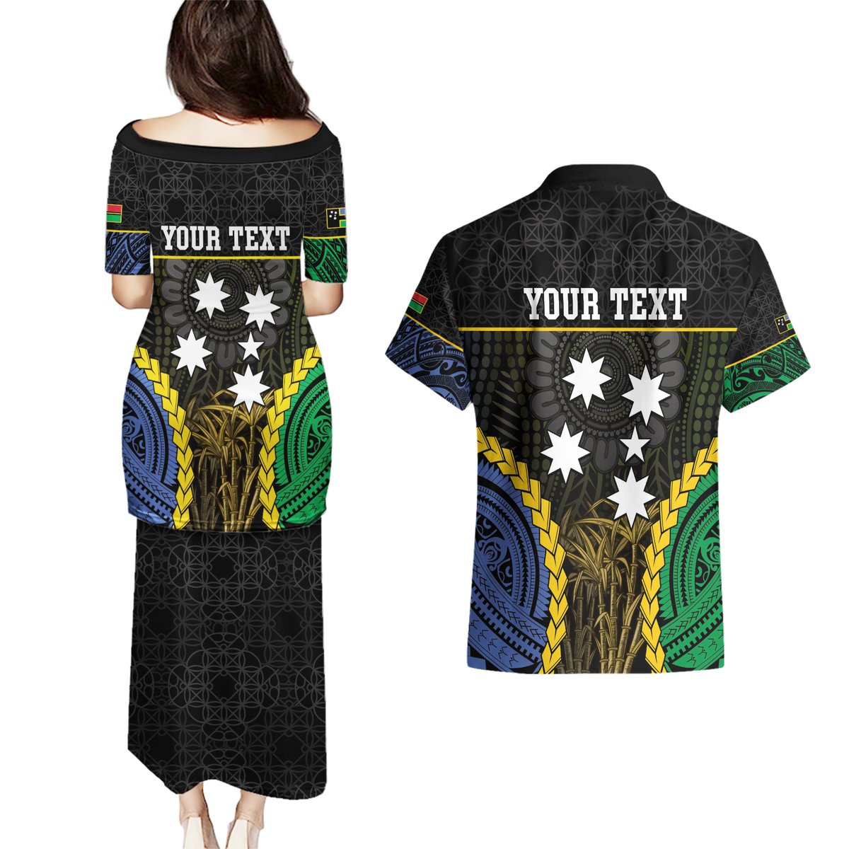 Personalised South Sea Islanders And Vanuatu Couples Matching Puletasi and Hawaiian Shirt Kanakas Sand Drawing Pattern LT05 - Polynesian Pride