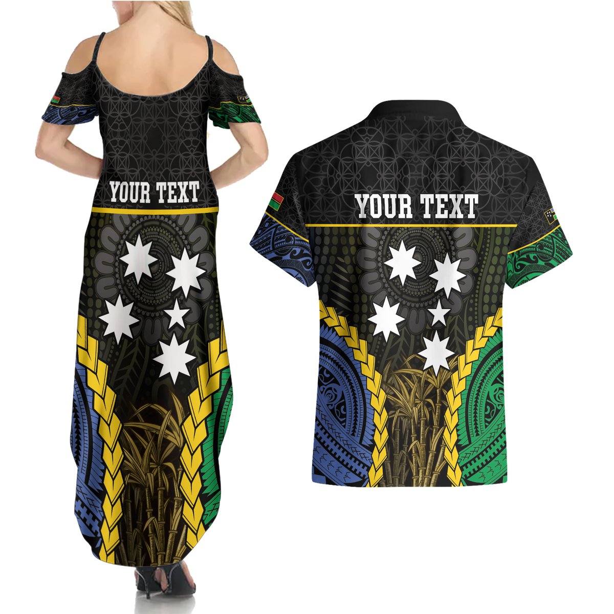 Personalised South Sea Islanders And Vanuatu Couples Matching Summer Maxi Dress and Hawaiian Shirt Kanakas Sand Drawing Pattern