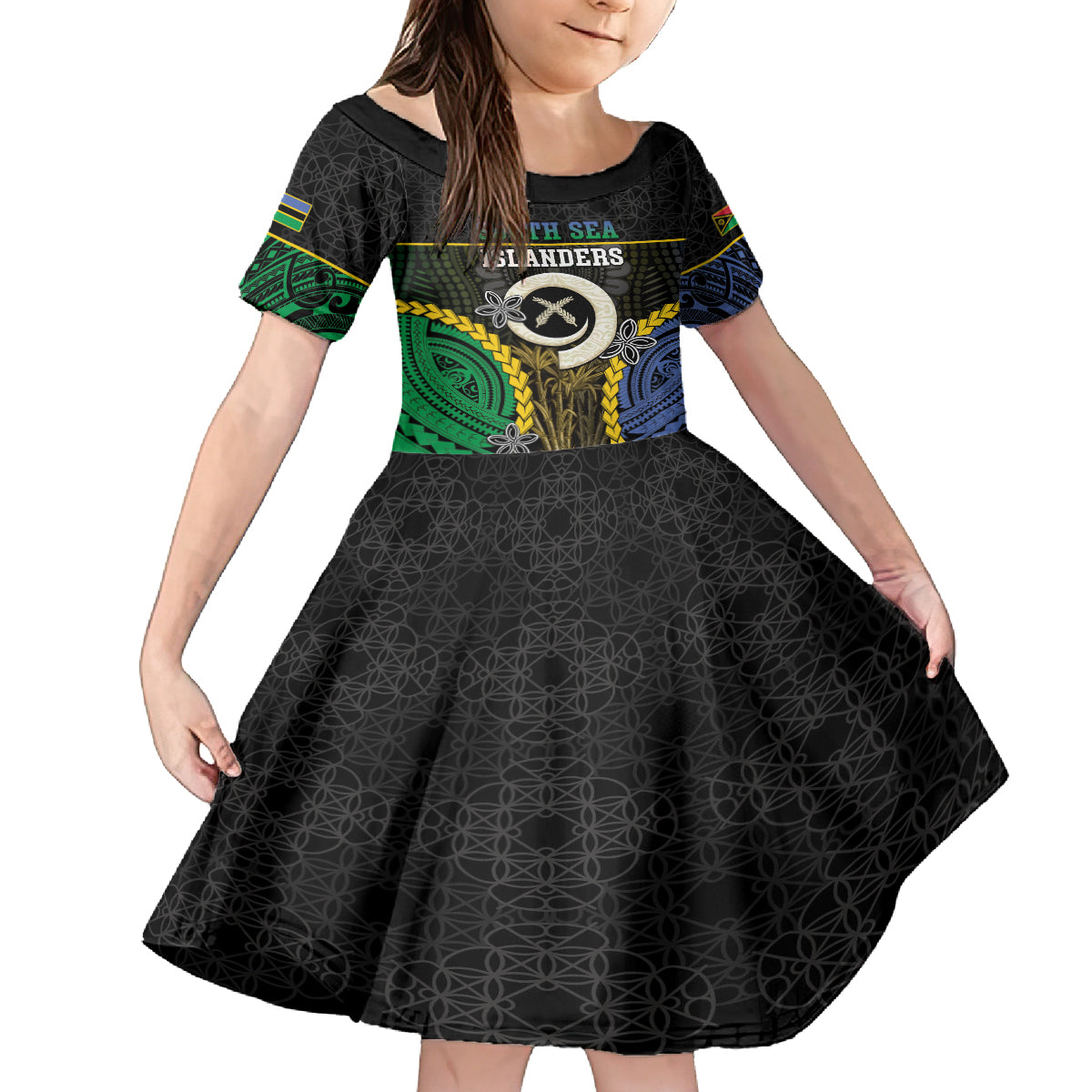 Personalised South Sea Islanders And Vanuatu Family Matching Off Shoulder Short Dress and Hawaiian Shirt Kanakas Sand Drawing Pattern