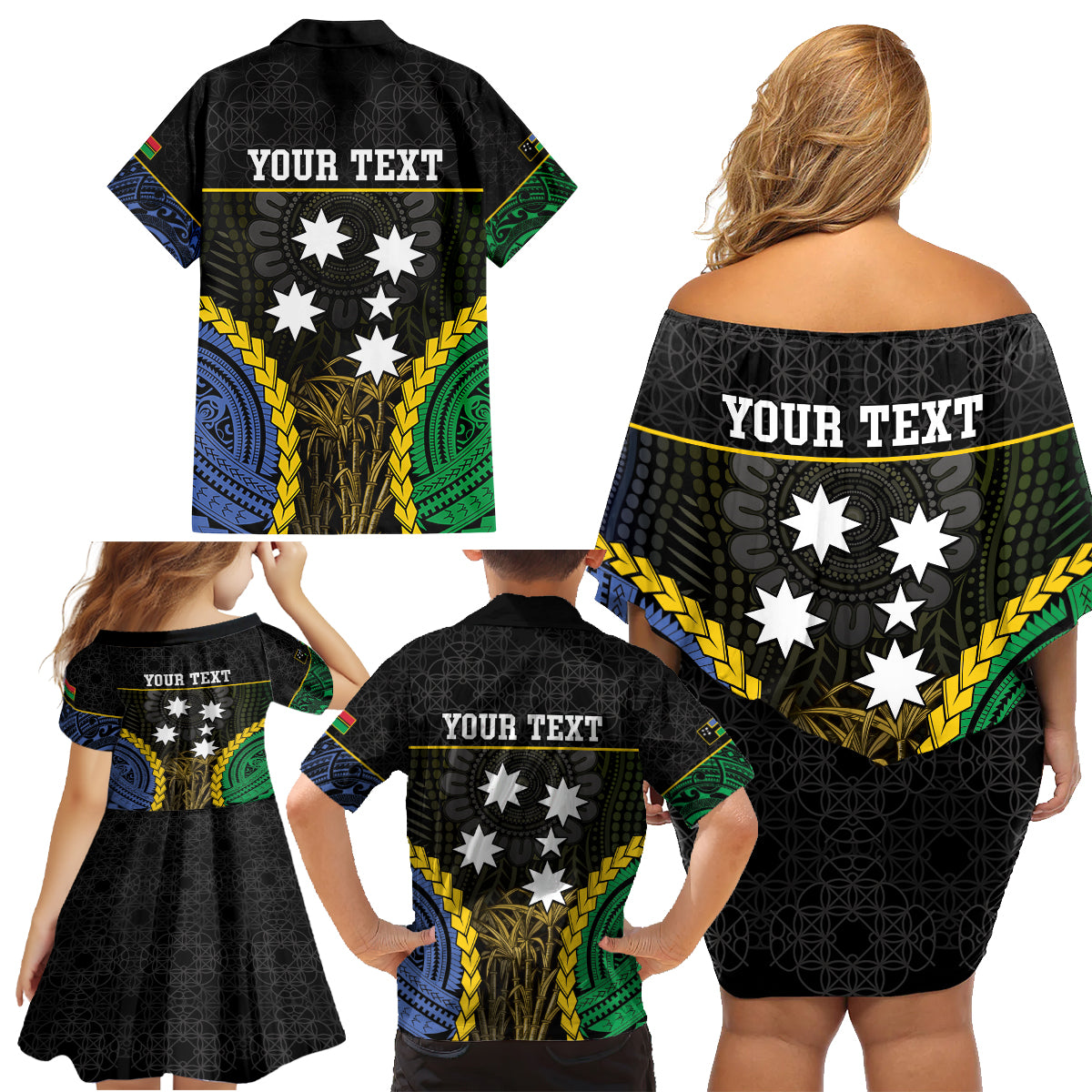 Personalised South Sea Islanders And Vanuatu Family Matching Off Shoulder Short Dress and Hawaiian Shirt Kanakas Sand Drawing Pattern