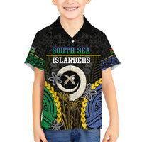 Personalised South Sea Islanders And Vanuatu Kid Hawaiian Shirt Kanakas Sand Drawing Pattern LT05 Kid Black - Polynesian Pride