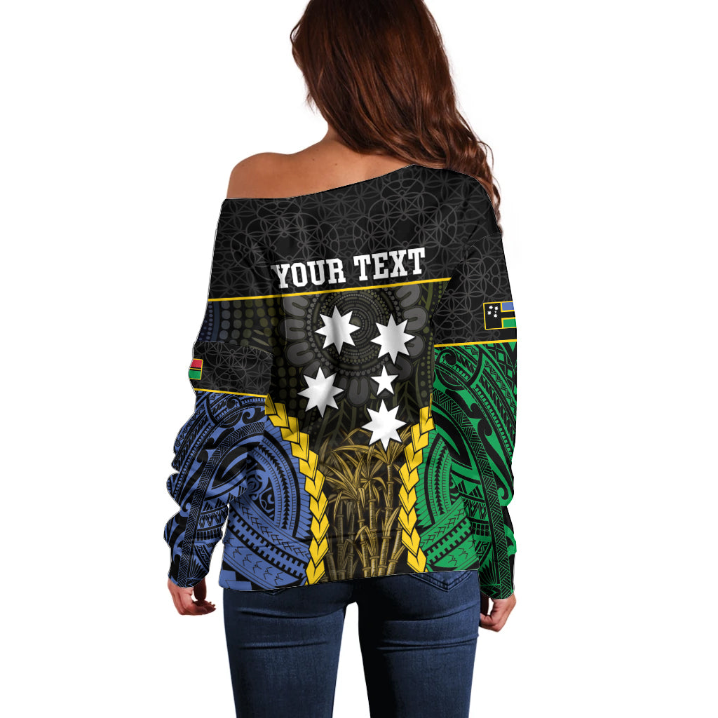 Personalised South Sea Islanders And Vanuatu Off Shoulder Sweater Kanakas Sand Drawing Pattern